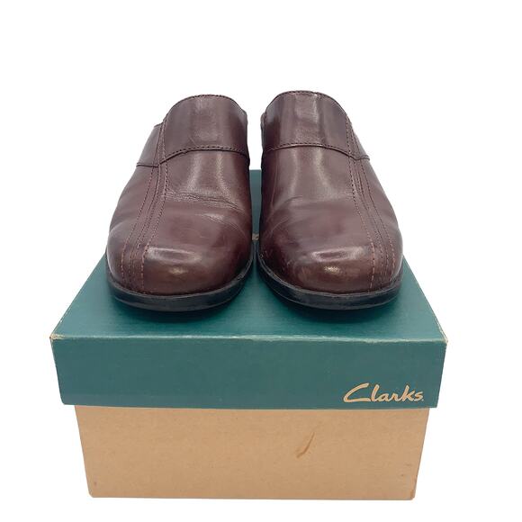 Clarks England MINGLE Dark Brown Leather Open-Back Heel Clogs Women's Size 8M - Picture 3 of 8